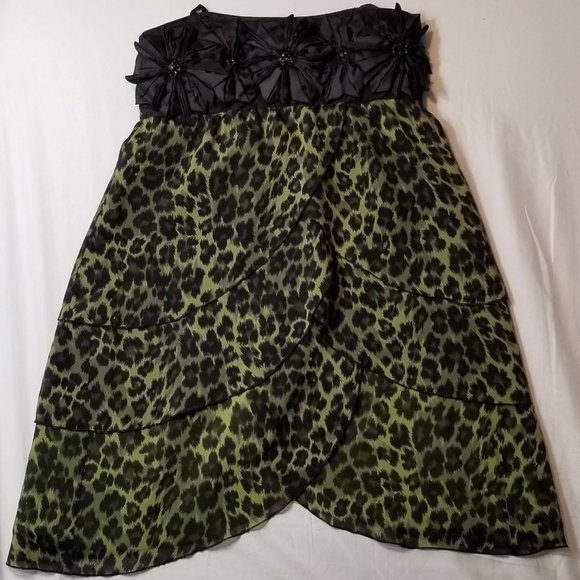 Alice + Olivia Silk Green Leopard Strapless Dress Size Small - Picture 1 of 8